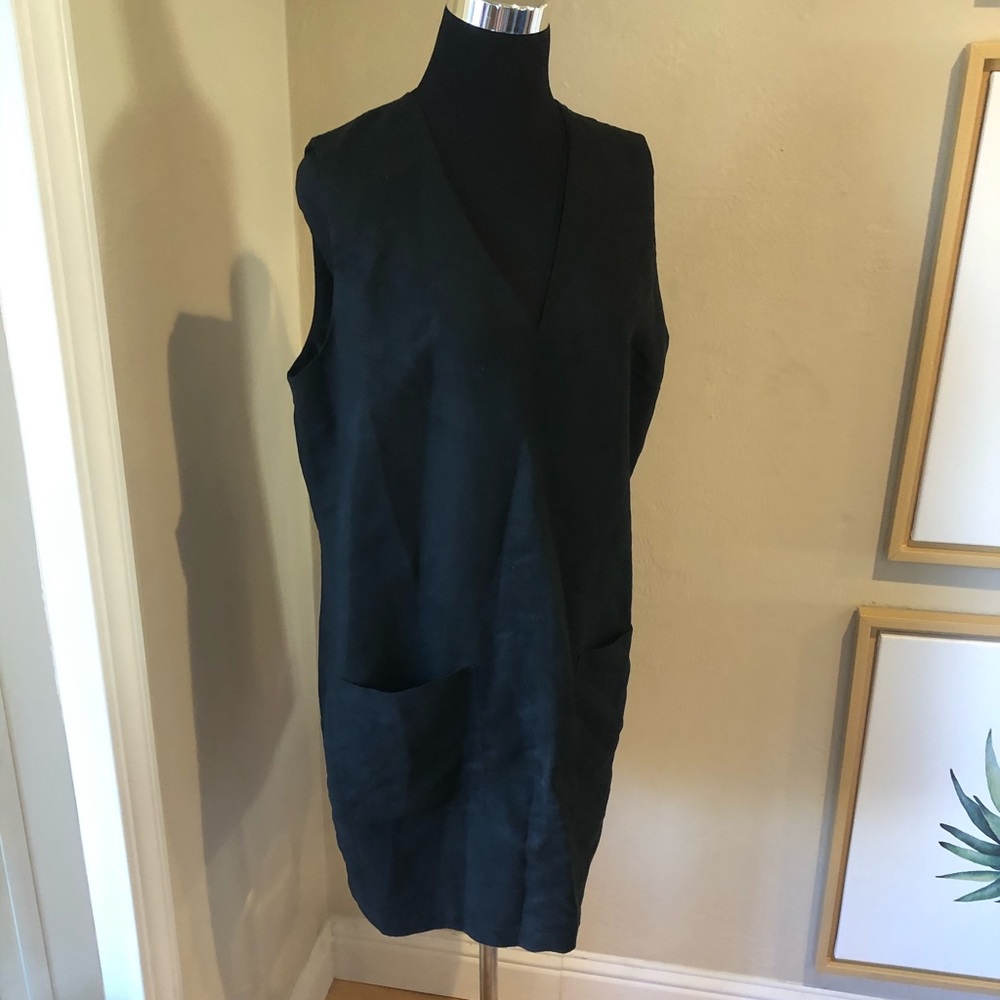 Faux Suede Black Dress with front pockets